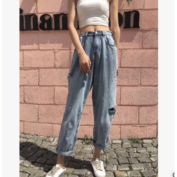 RIPPED JEAN BOYFRIEND BF WANITA PANJANG CELANA SOBEK JEANS