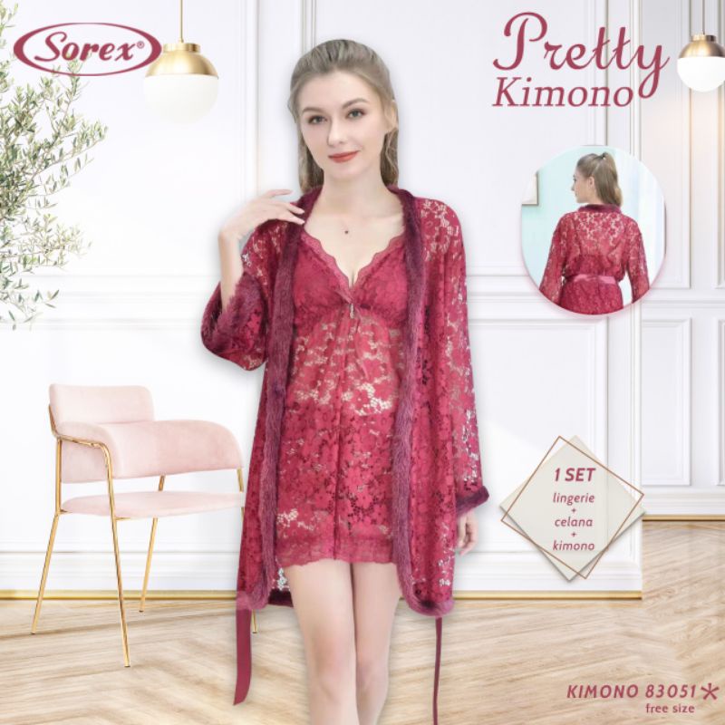 Baju Tidur lingerie Brukat Kimono Sorex  83051 ISI-1 Stl