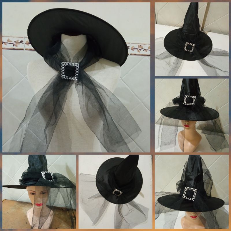 topi penyihir dengan tulle hitam2 in 1