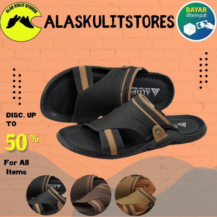 Sandal Kulit Asli Pria Original Import Terbaru Sendal Pakalolo Dewasa Selop Alope 100% Ori Murah Sen