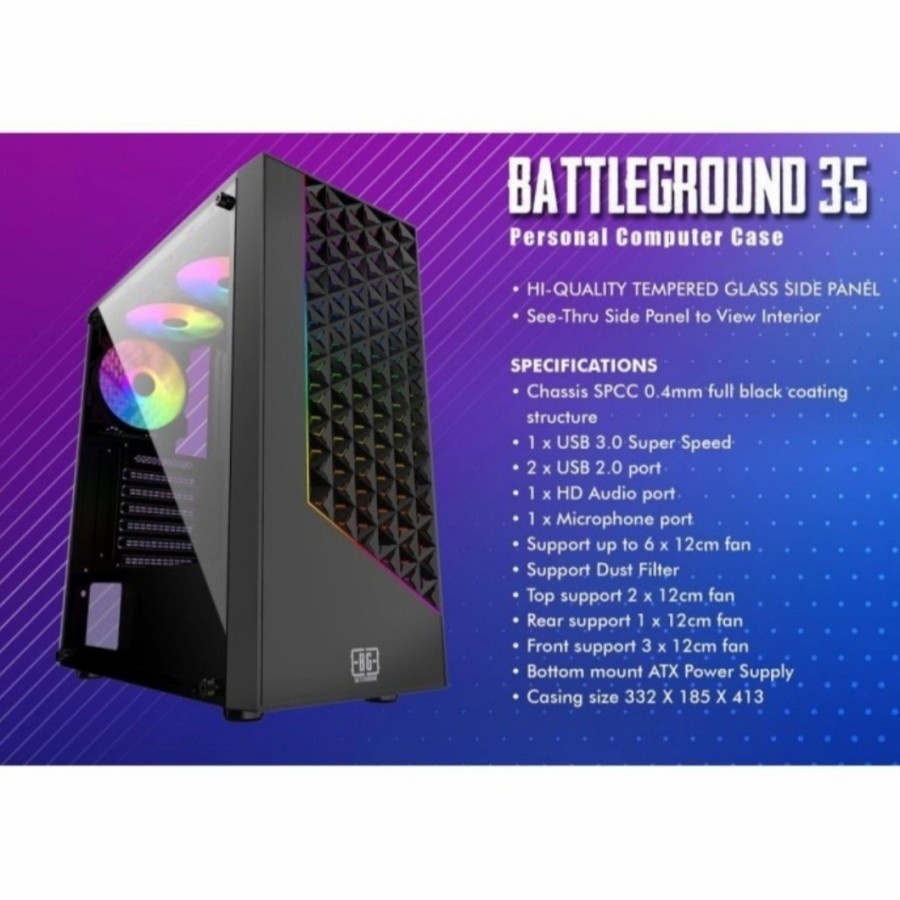 Casing Komputer Simbadda BattleGround 35 ATX Gaming Case