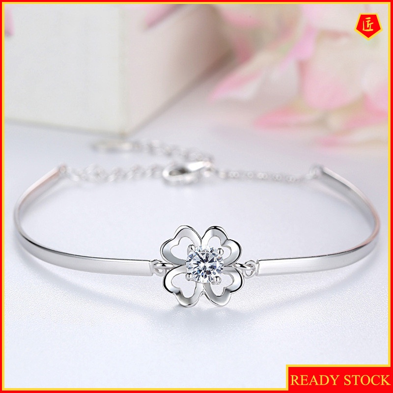 [Ready Stock]Korean Style Sweet Silver Clover Bracelet for Women