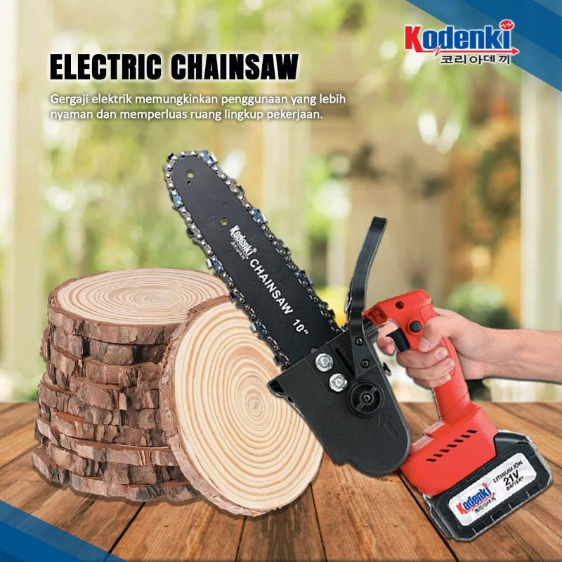 Kodenki Mesin Gergaji Kayu Pohon Chainsaw Cordless Baterai 10 inch 21 volt