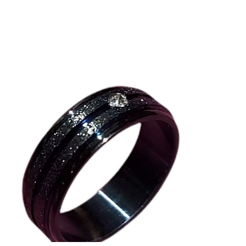 CINCIN TITANIUM WANITA MOTIF SERBUK PASIR HITAM FARIASI PERMATA