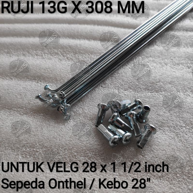 RUJI SPOKE JARI-JARI 13G X 308 mm SEPEDA ONTHEL UNTO KEBO 28. BESI CP