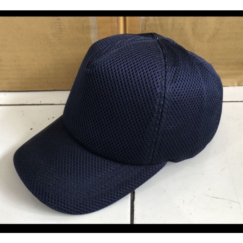topi polos jaring biru dongker