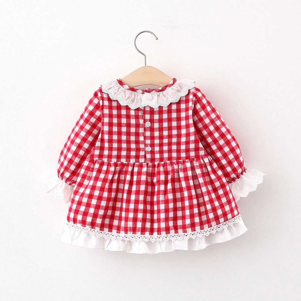 babylovanta DRESS BAYI 0-24 bulan MOTIF KOTAK  PITA MERAH &amp; HITAM Kualitas IMPORT / gaun bayi perempuan gaun pesta bayi baju bayi perempuan