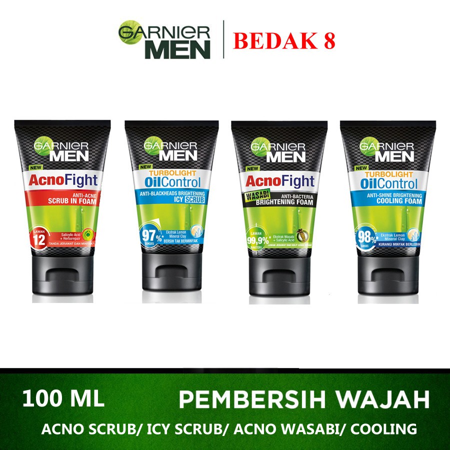 Garnier Foam Men 100ml |Acno Fight 12 in 1|Icy Scrub|Acno Wasabi|Cooling