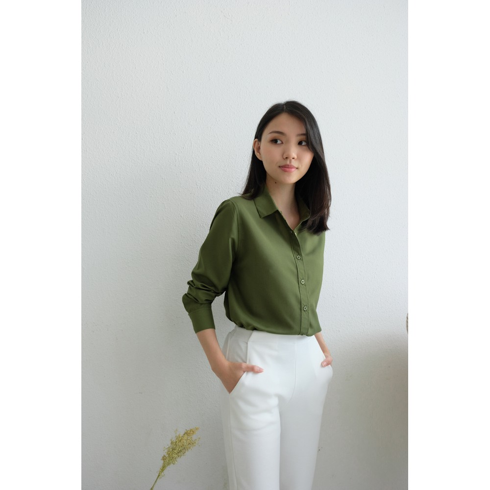 T-0379 Blouse Kemeja Wanita Basic-OLIVE
