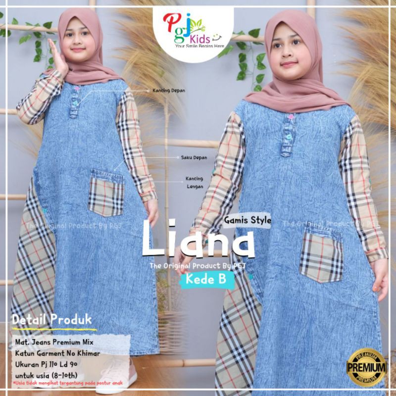 LIANA DRESS ANAK MUSLIMAH JEANS BY PGJ KIDS BTC