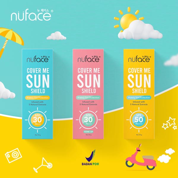 [GARANSI NO WHITECAST] [50GR] [BPOM] Nuface Cover Me Sun Shield (Sunscreen) Tabir Surya SPF30 PA+++ | SPF50 PA++++ | Tone Up_Cerianti