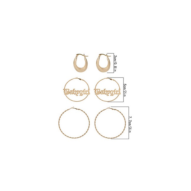 LRC Anting Tusuk Fashion Golden Letter Thread Geometric Ring Alloy Earring Set K34889