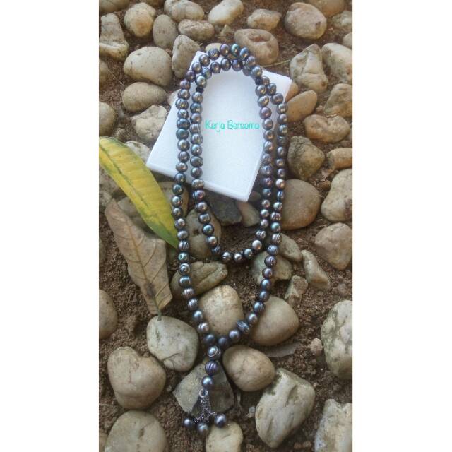 Tasbih mutiara hitam asli air tawar 99
