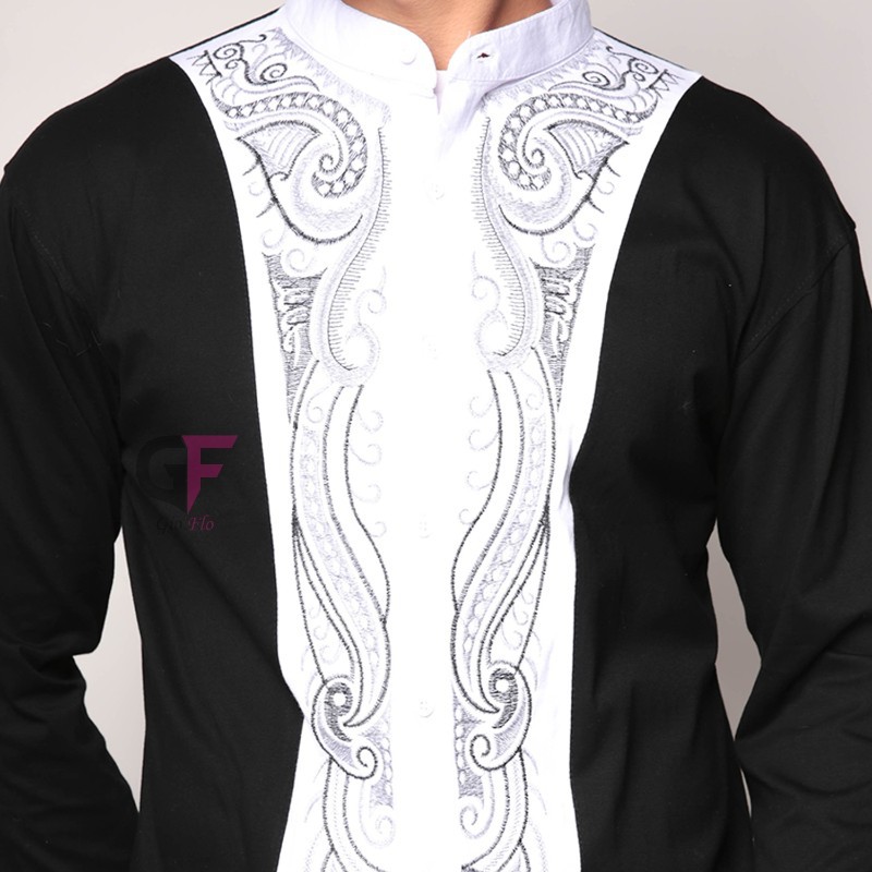 GIOFLO Busana Muslim Pria Baju Koko Modern Lengan Panjang Hitam / KKL 77