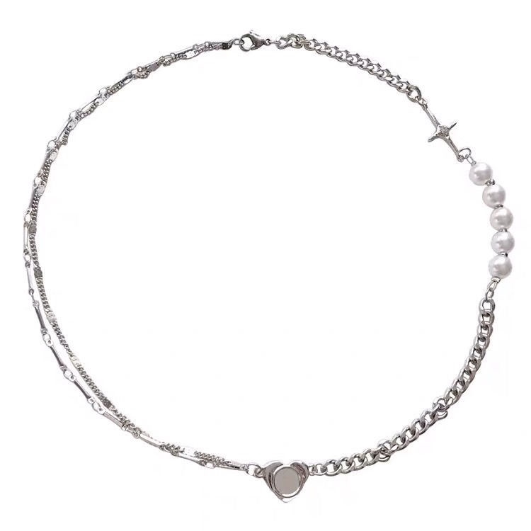 Kalung Rantai Dengan Liontin Hati + Mutiara Untuk Wanita