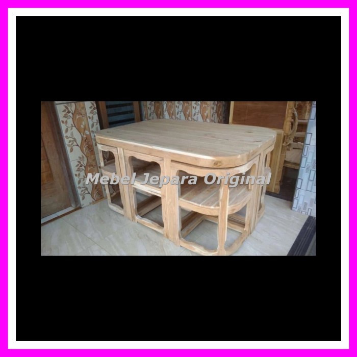 meja makan minimalis 6 kursi Jati - Meja Kafe Resto Jati Mentah Jepara Original