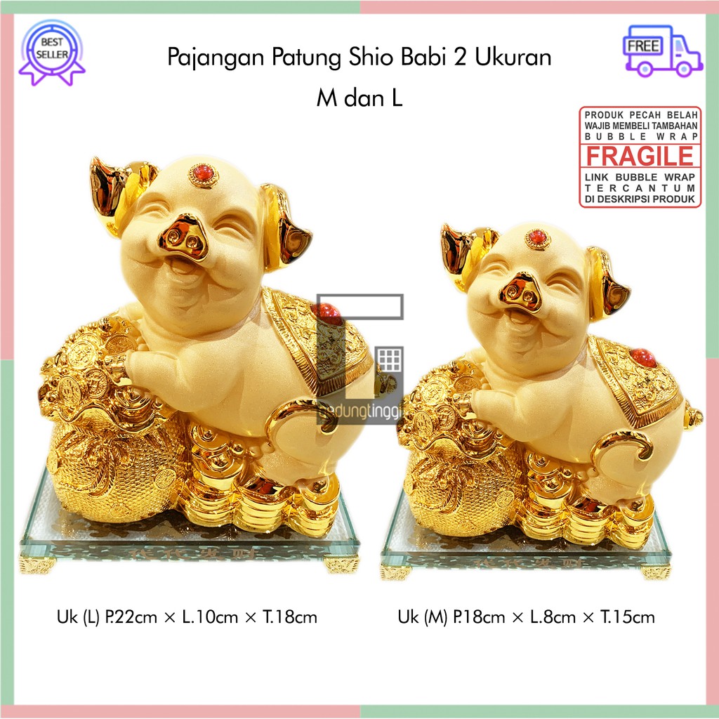 Patung Pajangan Imlek Shio Babi Chrome Kantong Uang Duit Emas Gold Resin Hoki Rejeki Fengshui Lucky