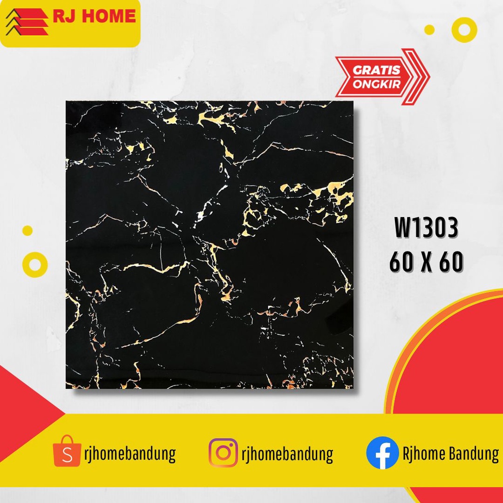 GRANIT MURAH / GRANIT LANTAI / TORCH W1303 / MOTIF MARMER HITAM GOLD / 60X60 - RukunJayaKeramik