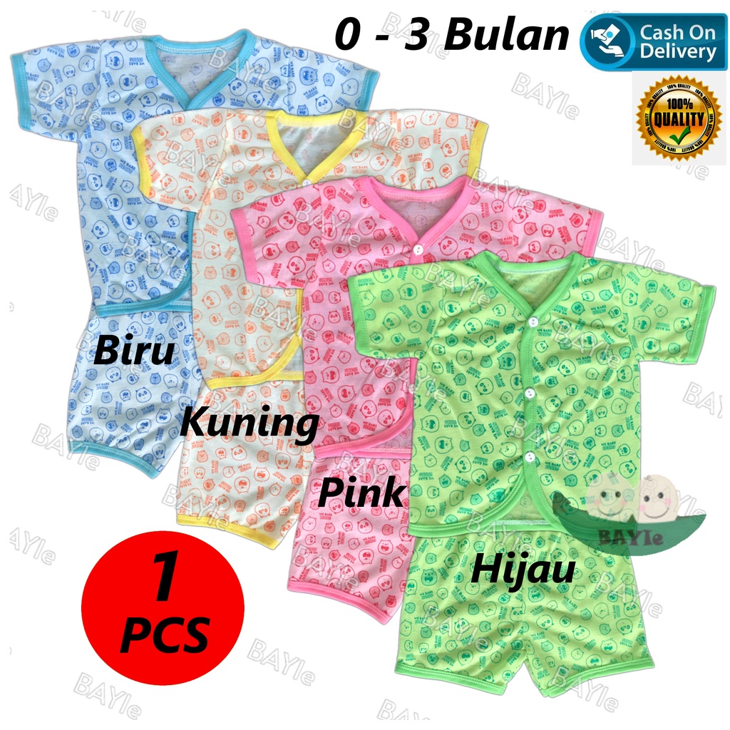 BAYIe - 1 SET Setelan Baju Bayi Pendek+Celana Pemdek WARNA Motif BEAR umur 0-3 bulan/baju anak laki-laki/perempuan