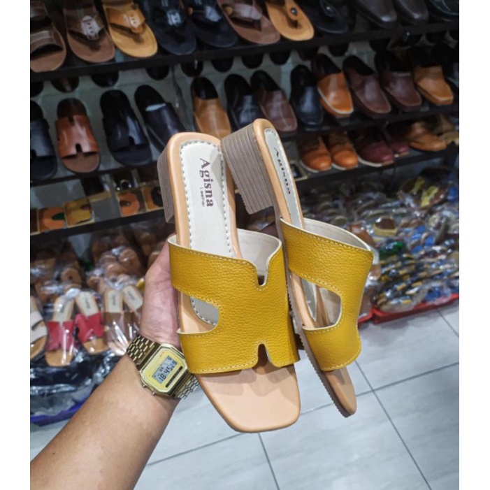 model baru sandal kulit wanita wedges sol tahu 3cm asli sukaregang garut kota