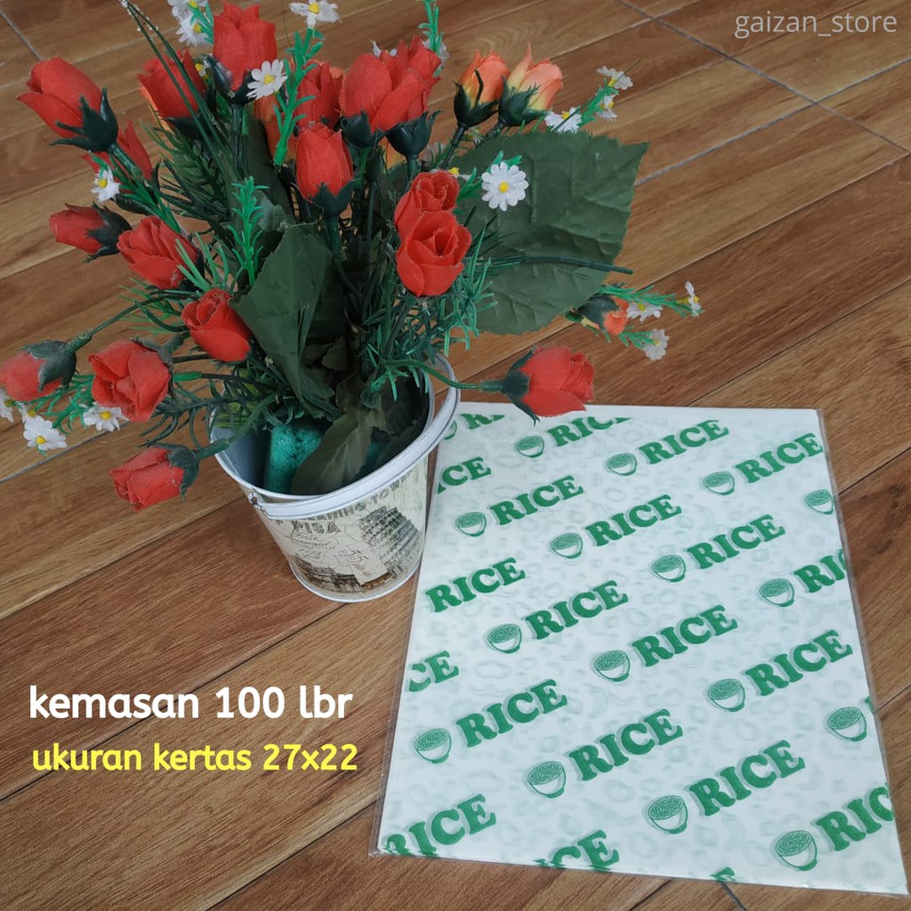 

Termurah Kertas nasi 22x27 laminasi paper wrap food grade logo rice HIJAU kemasan 100 lbr