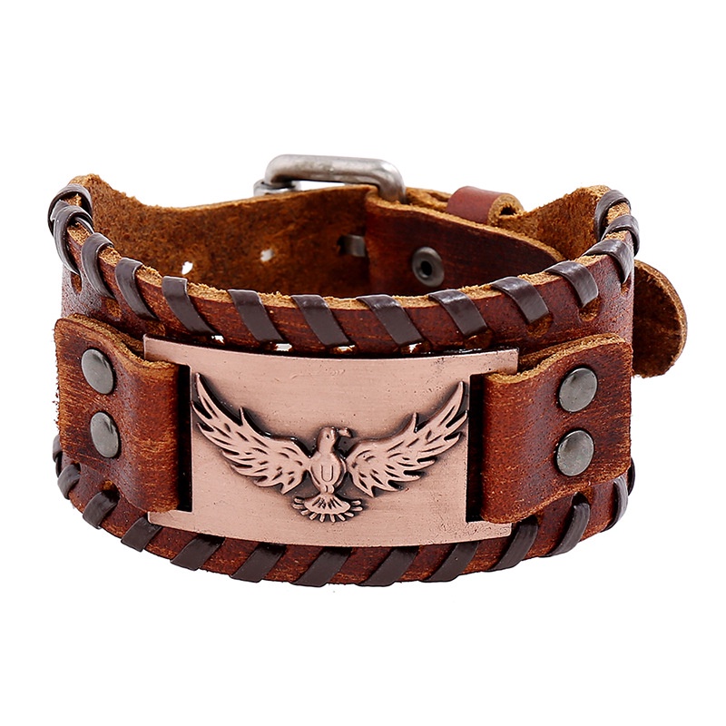 [Z H Perhiasan] Hip Hop Rock Retro Pria Fashion Stainless Steel Viking Eagle Rune Gelang Kulit Pesta Perhiasan Aksesoris