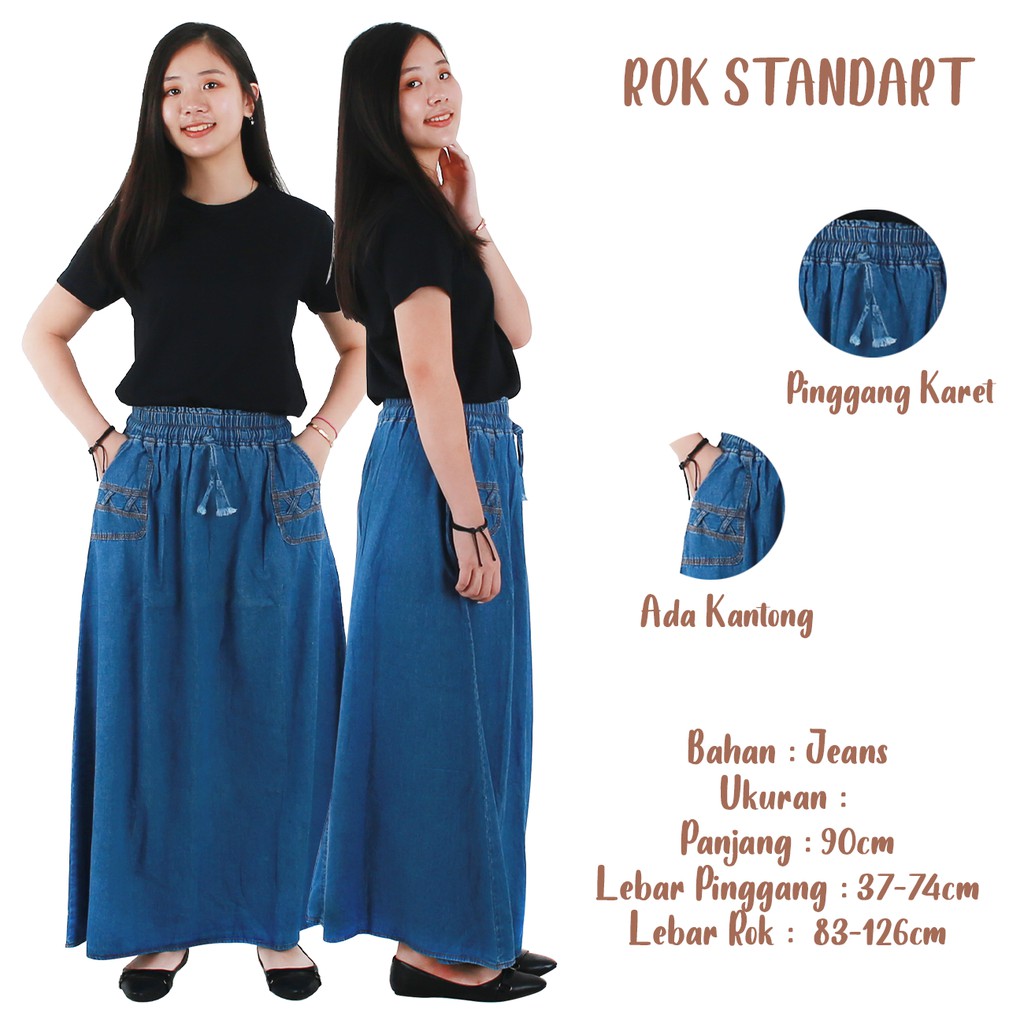 YELONIX - Jeans Rok Standart / Rok Wanita / Deninm Panjang