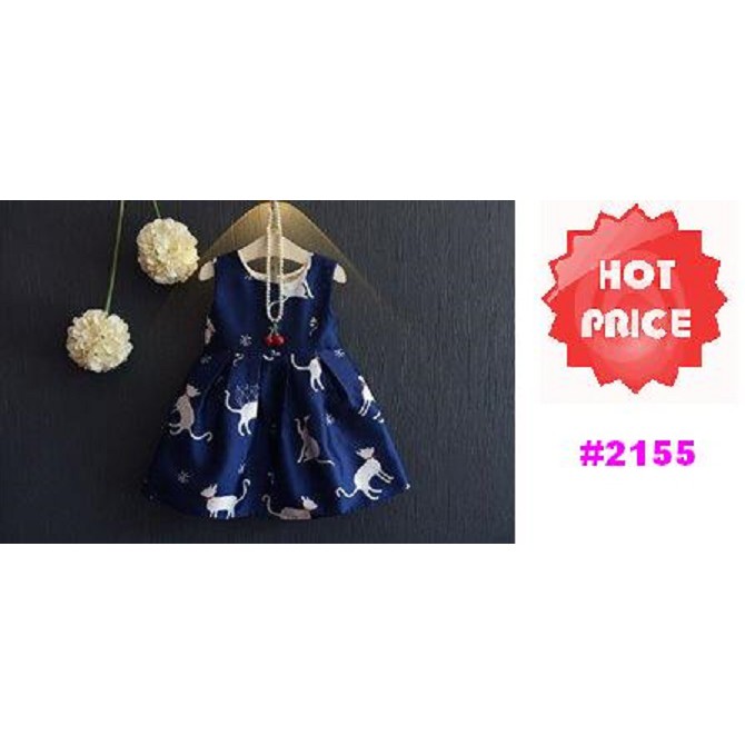 DRESS ANAK BALON BIRU DONGKER FULL PRINT CAT (RSBY-2155)