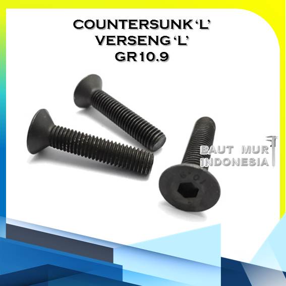 COUNTERSUNK L - VERSENG L GR10.9 BESI HITAM M3X6MM ISI 10 PCS