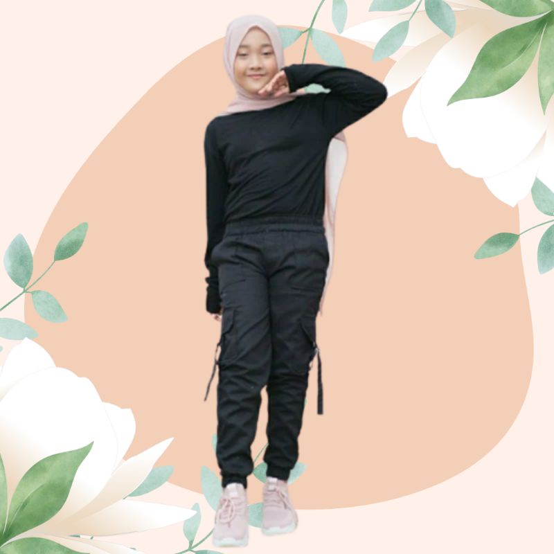 celana cargo anak perempuan jogger panjang 1 sampai 13 tahun