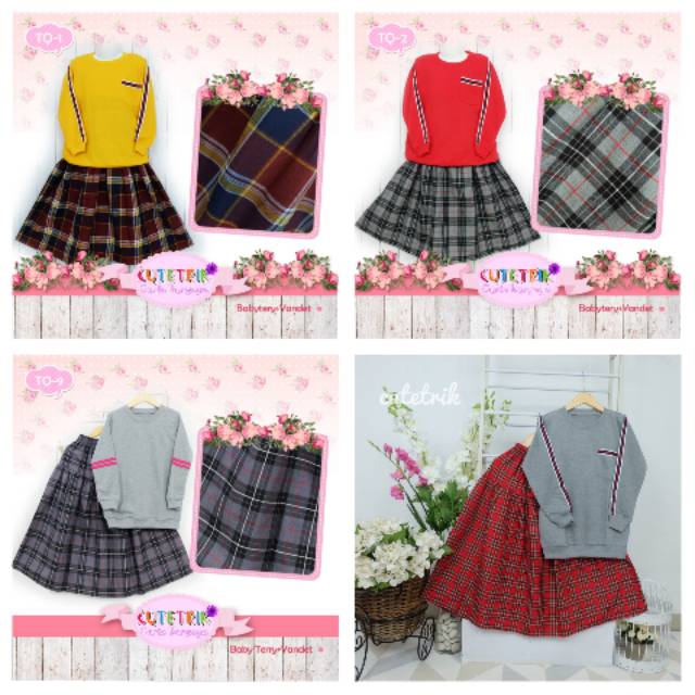 Kode TQ - Baju Muslim Anak Setelan Rok Kaos Babyterry Cutetrik 3-4 tahun