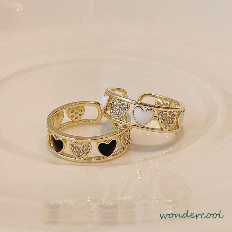 Cincin Ringan Mewah Hollow Keluar Berlian Imitasi Cinta Chic Advanced Adjustable Cincin Wanita-Won