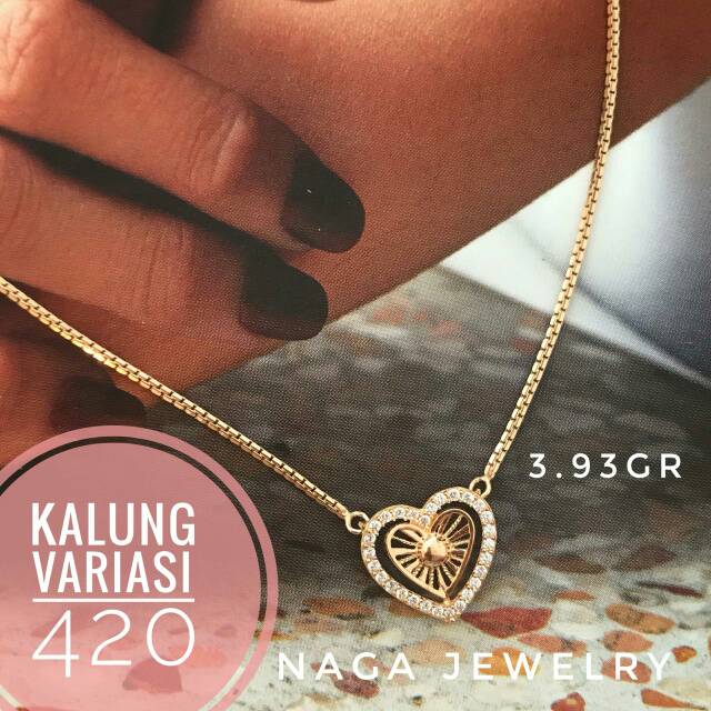 KALUNG VARIASI LIONTIN HATI THERAWANG  EMAS KADAR 420