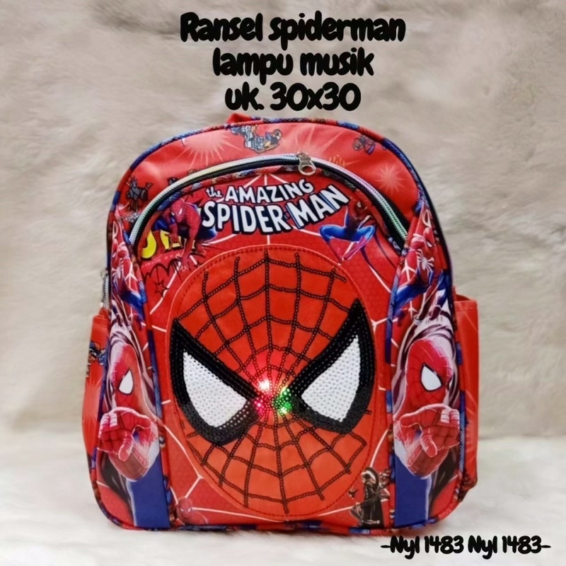 Tas ransel anak LED Spiderman tas sekolah anak TK SD PAUD tas ransel anak simple LED MUSIK spiderman