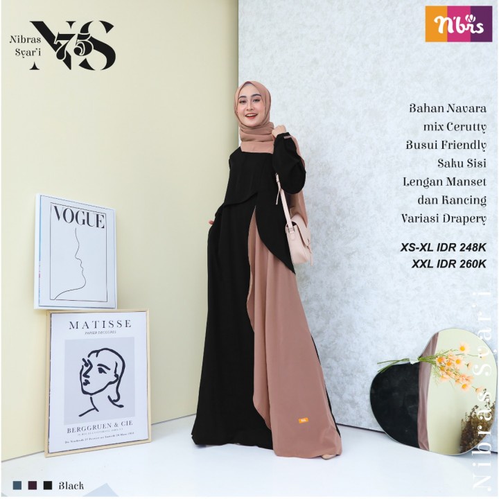 GAMIS NIBRAS NS 075 - PAKAIAN MUSLIM WANITA - BLACK BURGUNDY BLUE XS/S/M/L/XL/XXL