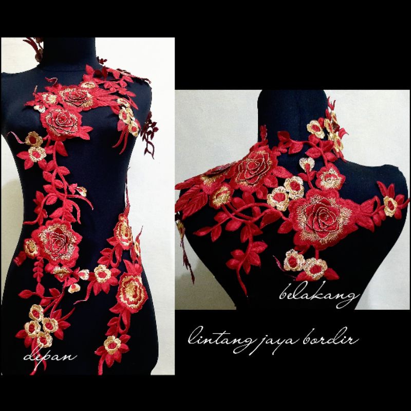 renda bordir aplikasi bunga mawar kancing