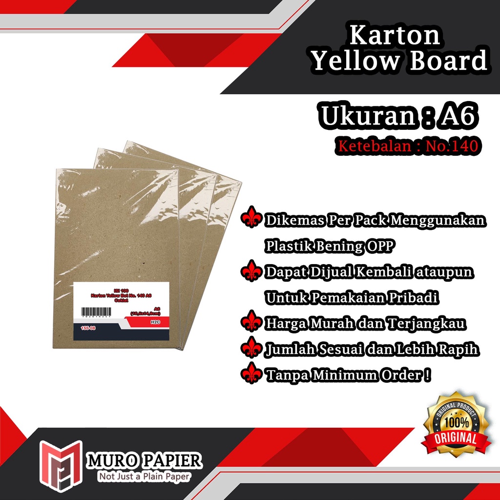 

( PER PAK - ISI 100 ) Karton Yellow Board No. 140 A6 - by Muro Papier