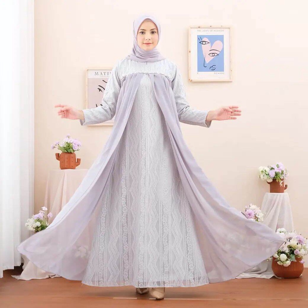(COD) DRESS SABYAN ORIGINAL NOVIE KEBAYA BROKAT KATUN MIX CERUTI PLUS PAYET IMPORT BAJU MEWAH BAJU E
