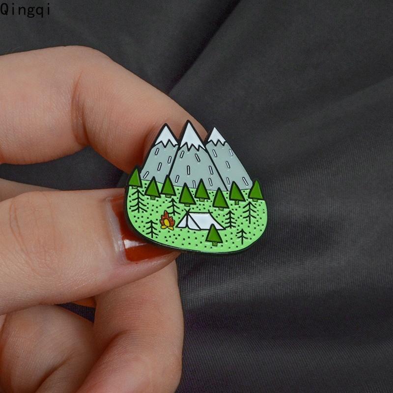 Bros Pin Enamel Desain Gunung Hutan Untuk Kerah Kemeja Denim Pria