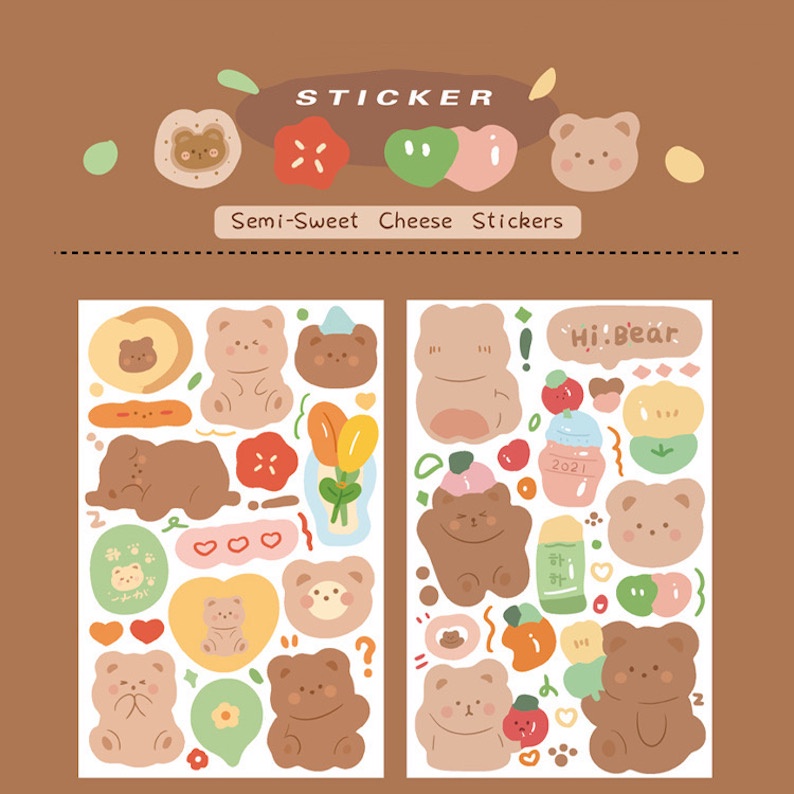 Sticker Journal 2 Pcs Sweet Cheese Stickers Journal Phone Case Decor Phone Case Sticker Korean Sticker Stiker Bear Tumblr Korean Sticker DIY Diary Dekorasi