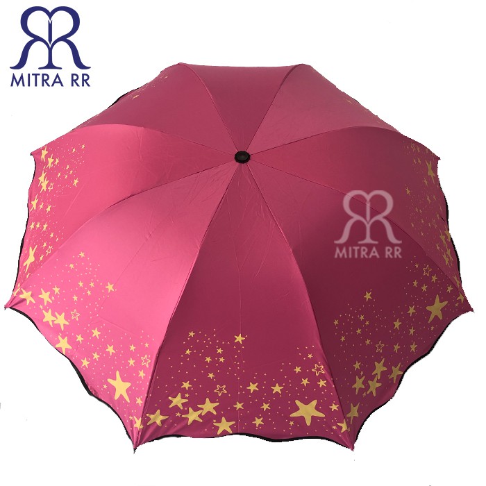 Payung Lipat KOREA Motif Star 6012 Anti UV Ujung Gelomban Model Jaman Now (Free Bubble Wrap)