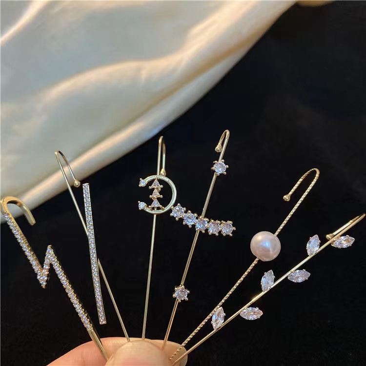 1pc Anting Tindik Zirkon -  Anting Tusuk Wanita Panjang Hias Mutiara Kristal Gaya Korea