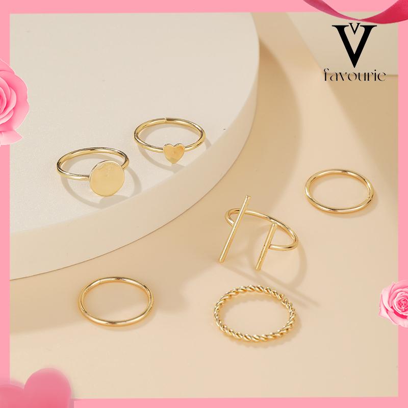 [COD]6 pcs Retro Cincin Cinta Kreatif Gaya Keren Paduan Geometris Bersama Cincin Set-FA