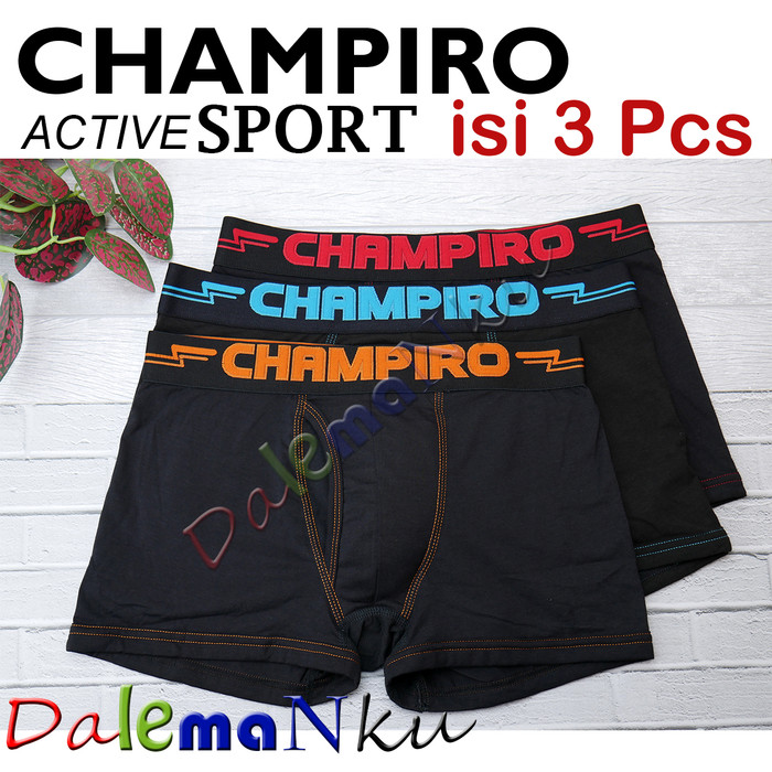 3 Helai Boxer Champiro Active Sport Black Edition