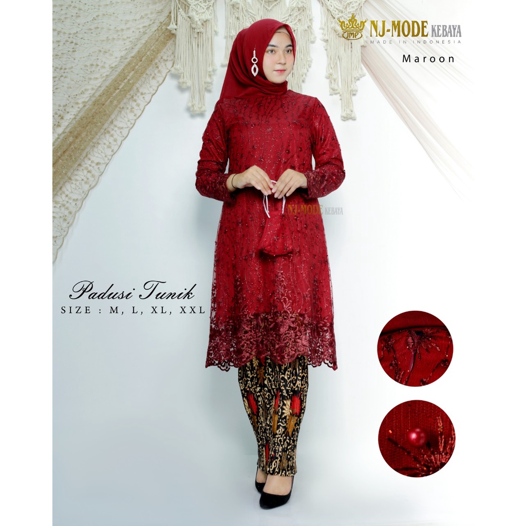 NJM&gt; SET TUNIK PIDUSI / KEBAYA TUNIK TULLE BORDIR - BAJU KEBAYA MODERN - KEBAYA PESTA &amp; KONDANGAN