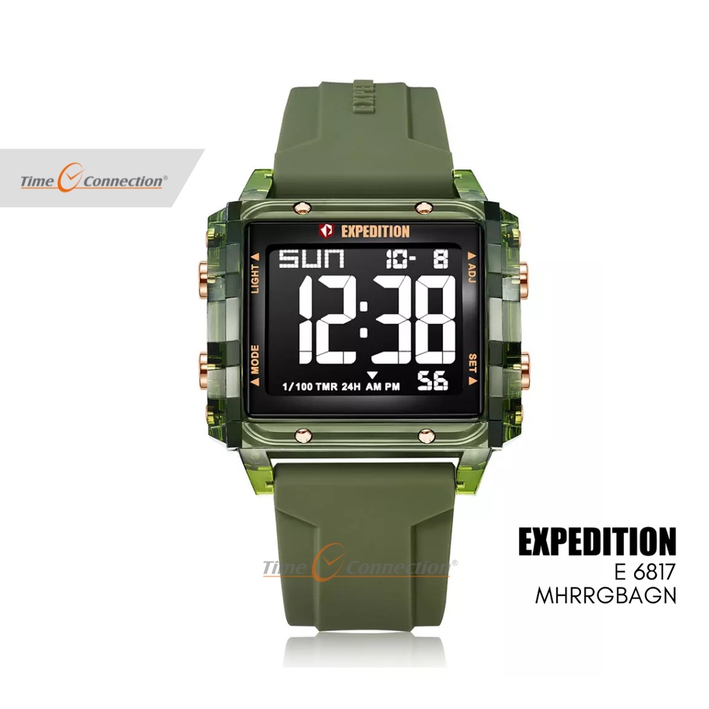 Expedition E 6817 MHRRGBAGN Hijau Transparan Original / Jam Tangan Wanita Pria Karet / Green Transpa