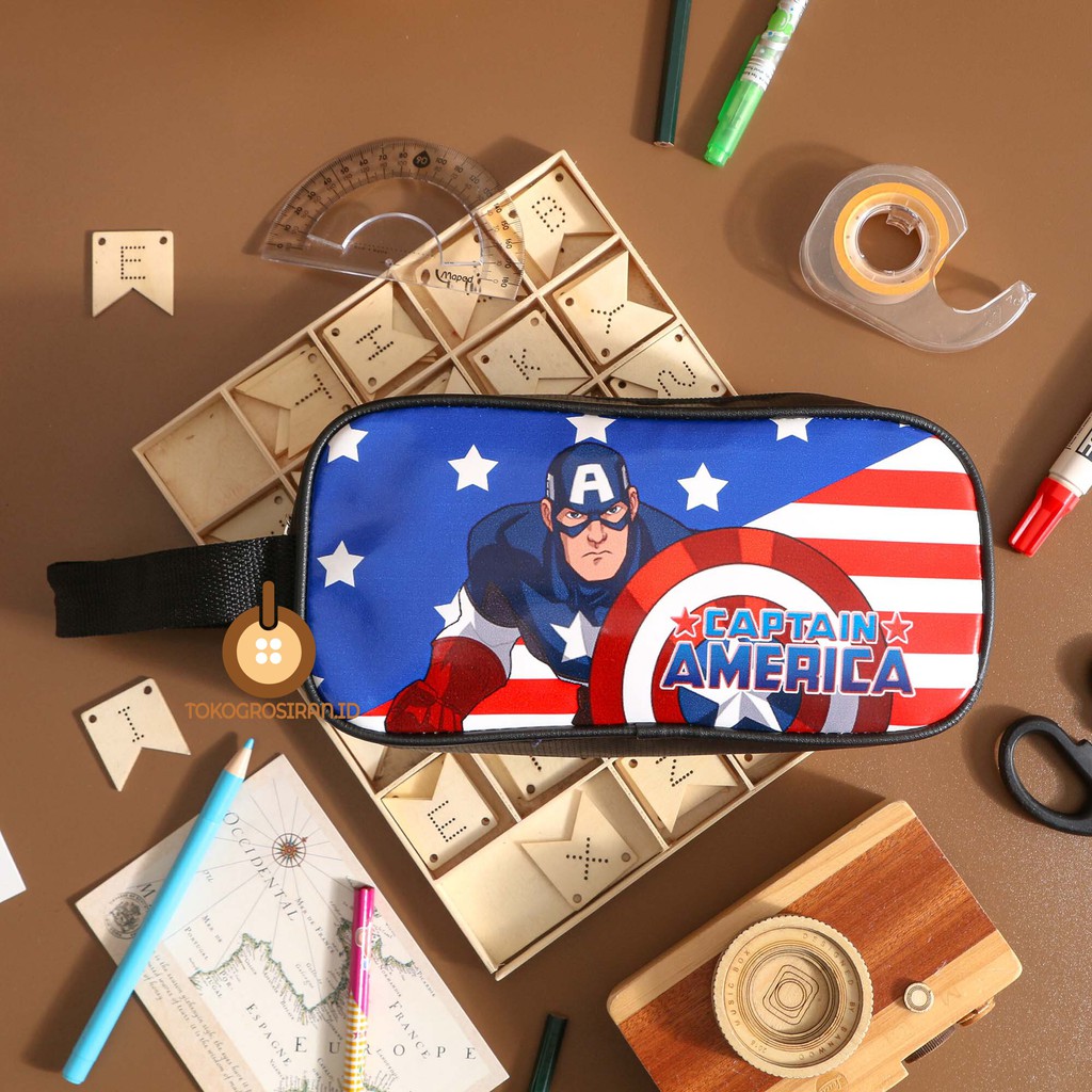 TOKOGROSIRAN.ID - KOTAK PENSIL ANAK COWOK CAPTAIN SUPERHERO PENCIL CASE PREMIUM MURAH