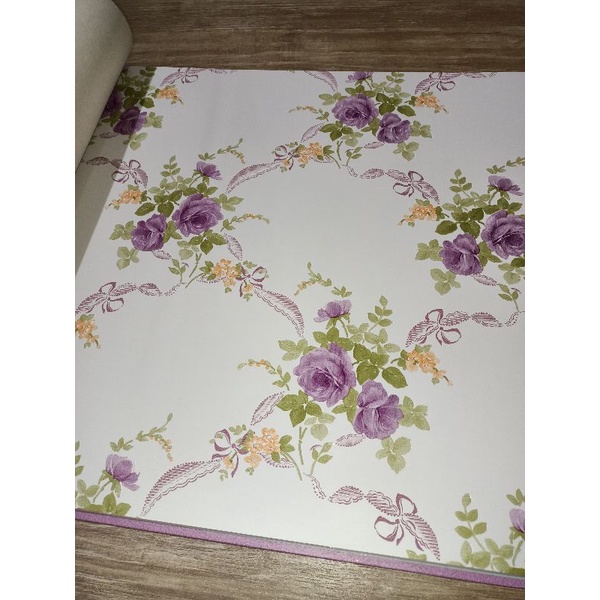Wallpaper Dinding Bunga Shabby Ungu Pink