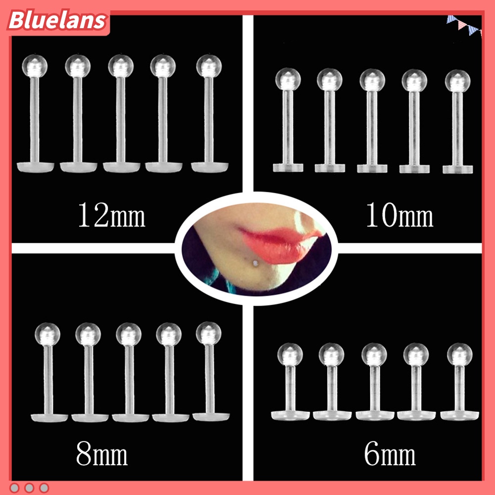Bluelans 5Pcs Unisex Clear Round Nose Ear Lip Chin Ring Stud Bar Body Piercing Jewelry