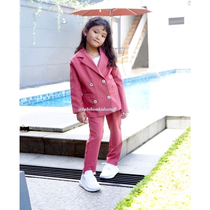 QUEEN GIRL SET/SETELAN ANAK PEREMPUAN IMPORT/BAJU BLAZER ANAK FORMAL/CELANA PANJANG ANAK